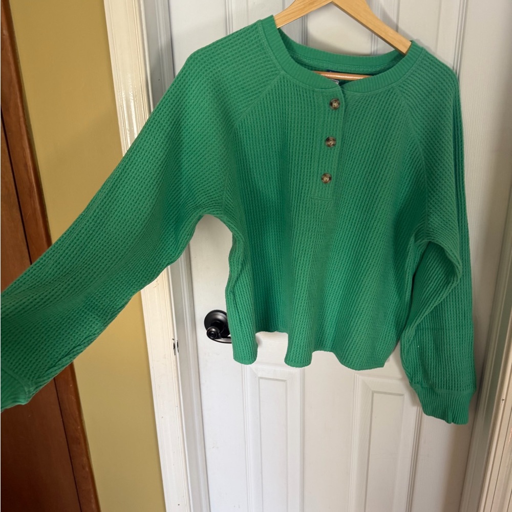 Old Navy Green Waffle Knit Long Sleeve Top